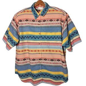 Kikomo Blouse Plus Size 22W Shirt Button Collar Stripe Aztec Vintage Retro WS23